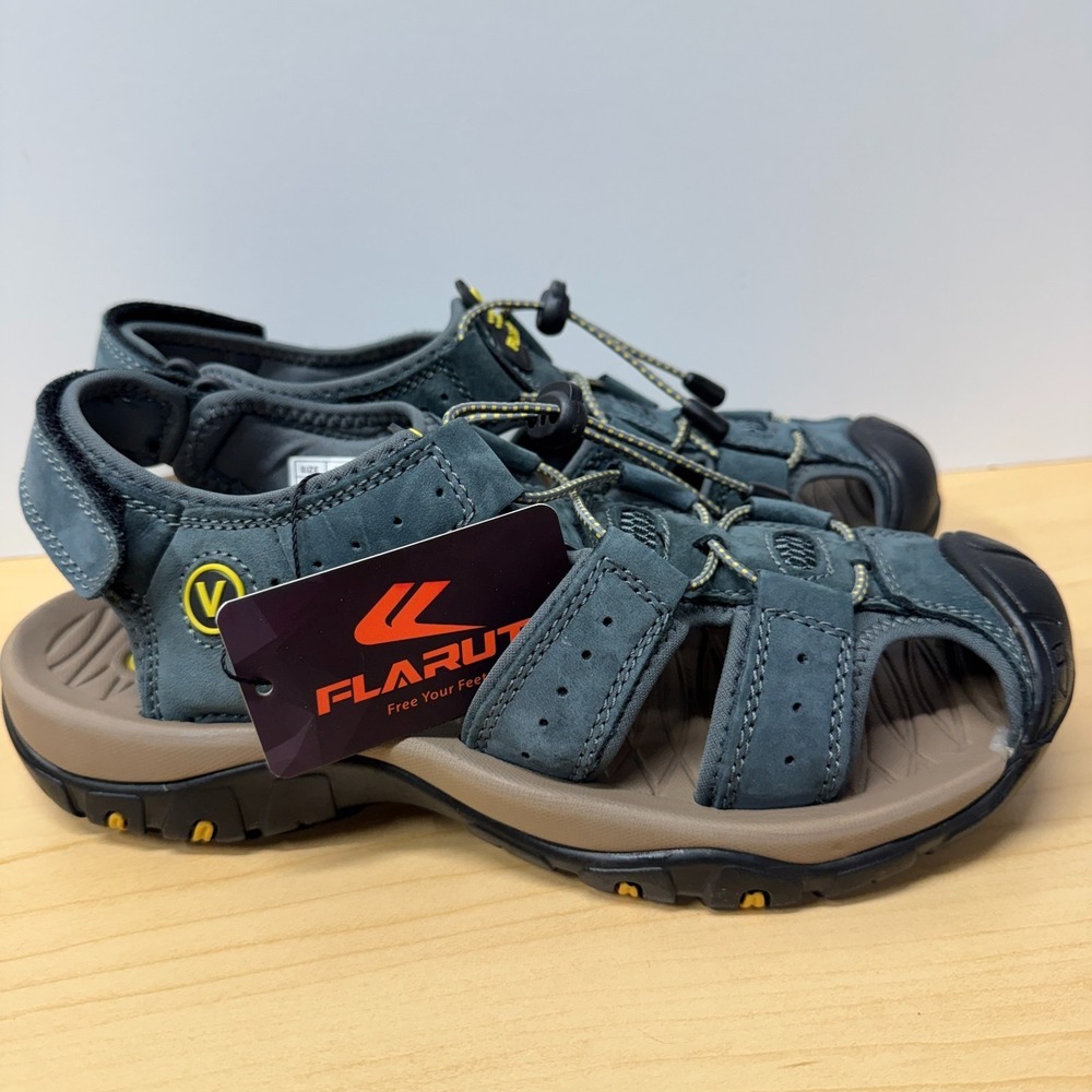 FLARUT Men's Size US 9 EU 42 Gray Outdoor Hiking Sandals Closed Toe Leather NEW